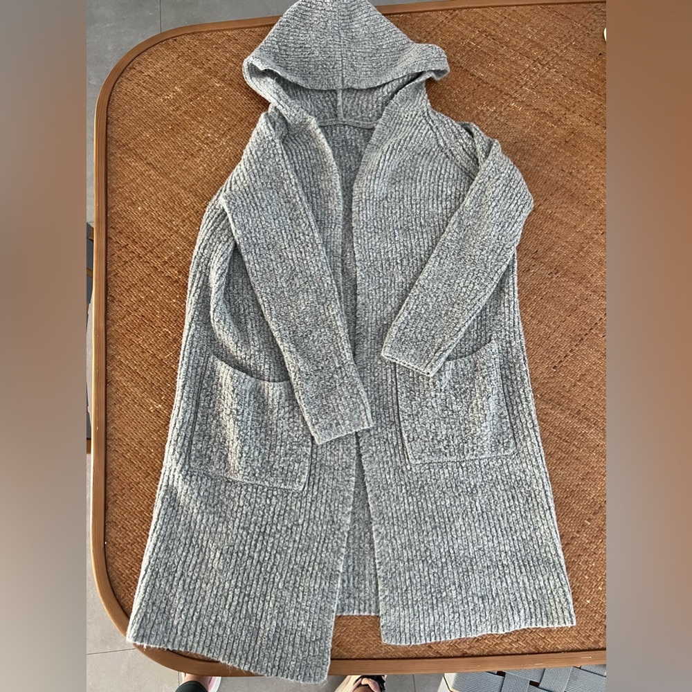 Grey long hooded cardigan